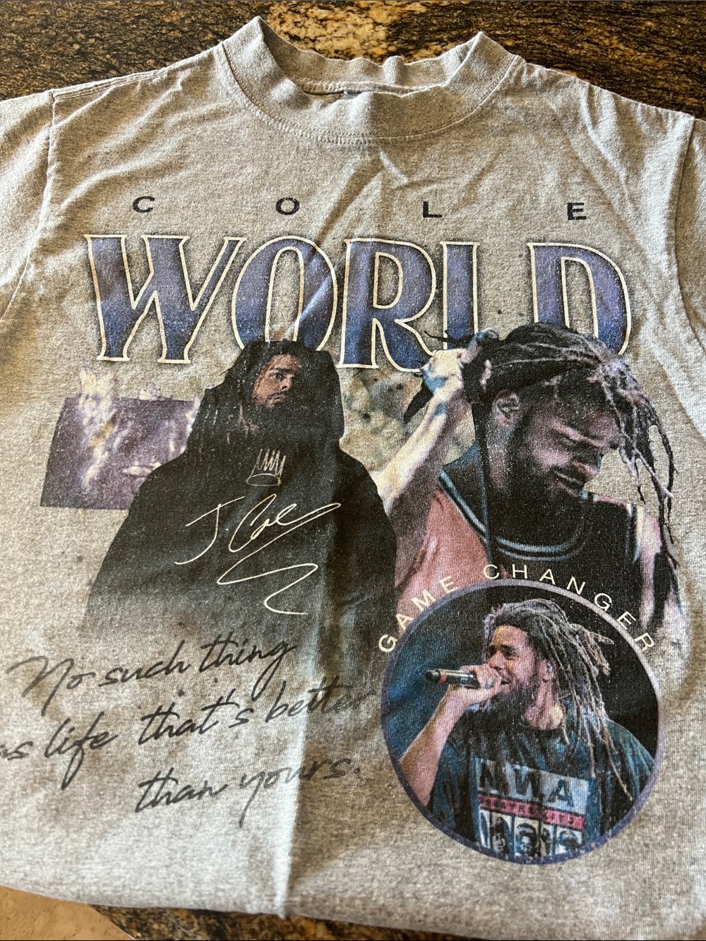 Cole World J. Cole Graphic Tee - Heather Gray with Blue Accents